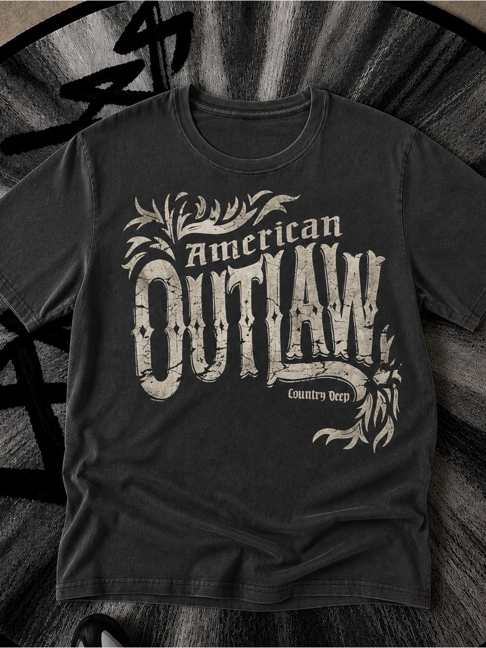 American Outlaw Country Deep Shirt, Western Graphic Tee - Black Unisex